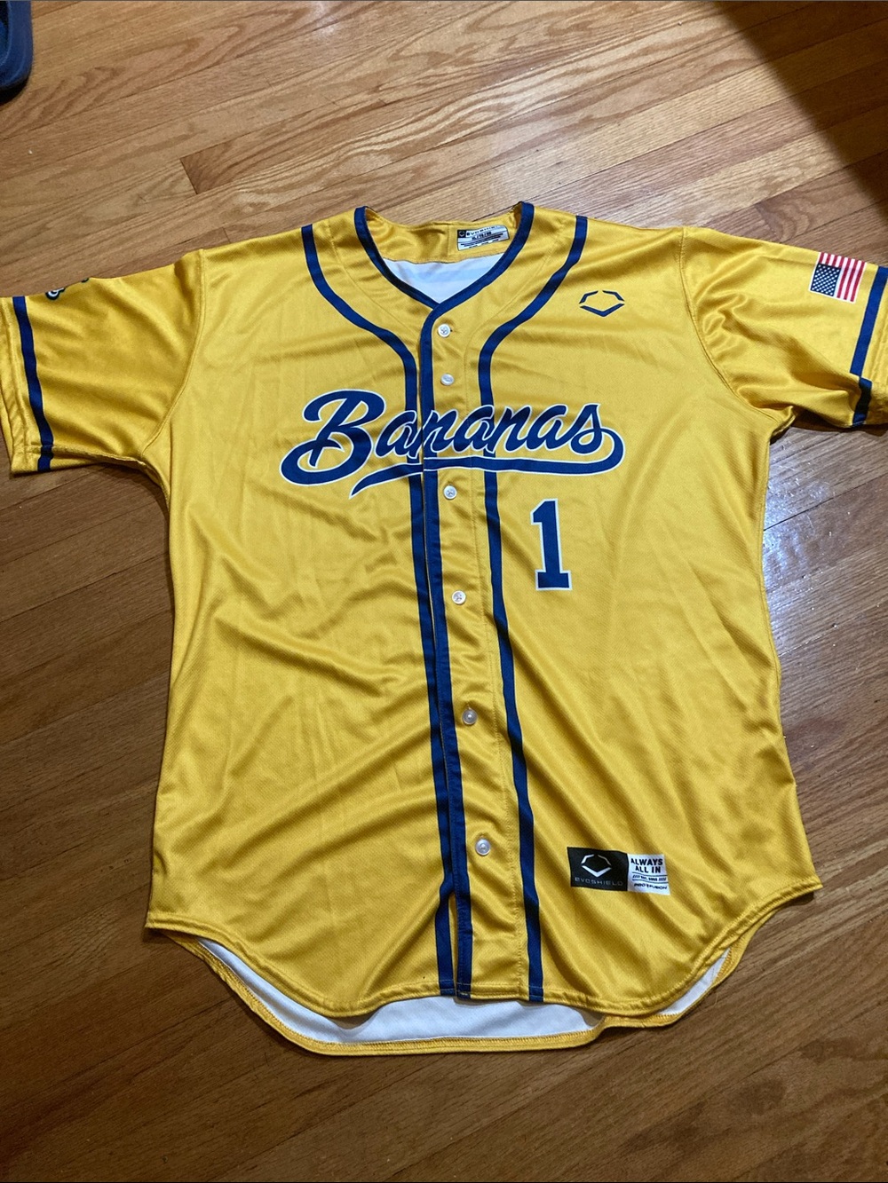 Savannah Bananas Team Yellow Baseball Jersey with Navy Trim size XL